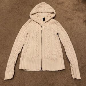 Cozy cream zip up hoodie knit sweater